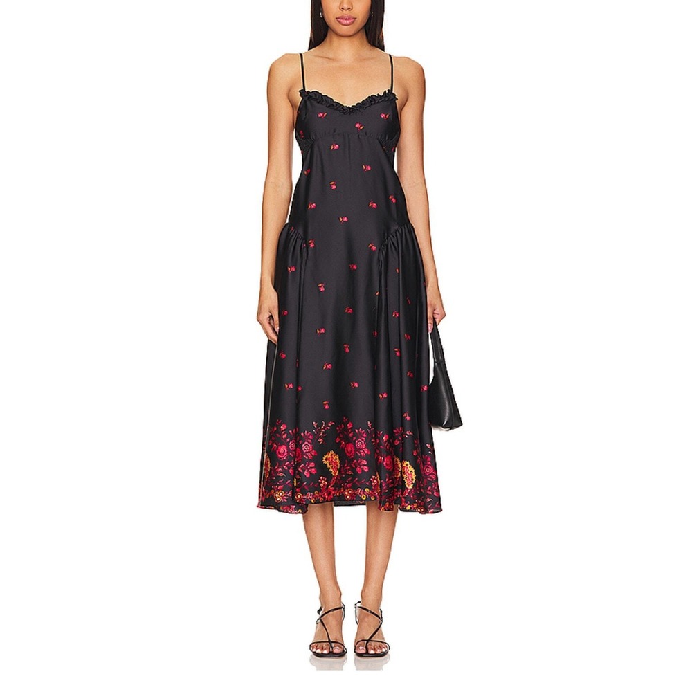 Free People Floral Midi Sundress Soft Gothcore Black Red Women Dress Small